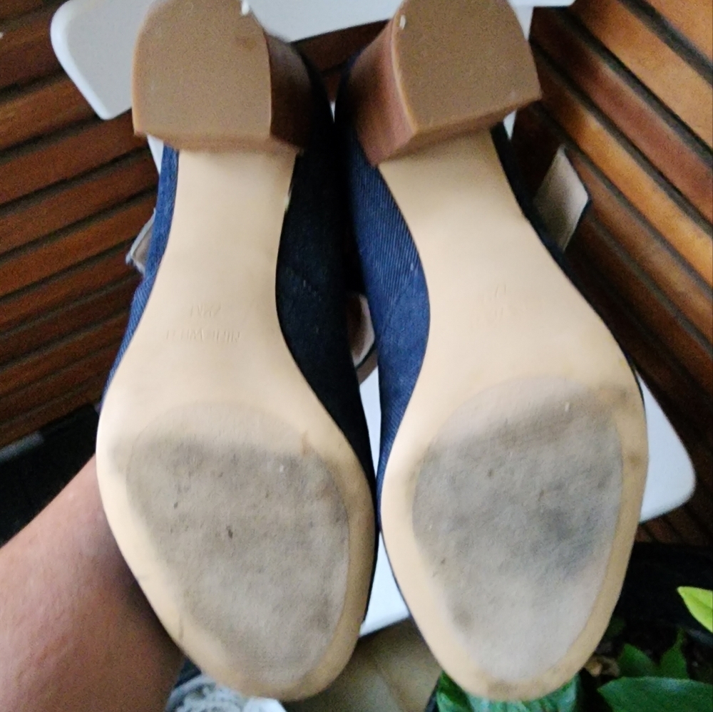 Nine West shoes Mary Janes navy blue fabric block heel pumps size 7.5 - Picture 2 of 8